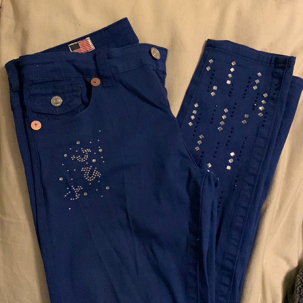 EUC, True Religion Joey Super T Jeans, 32 Rhinestone detail